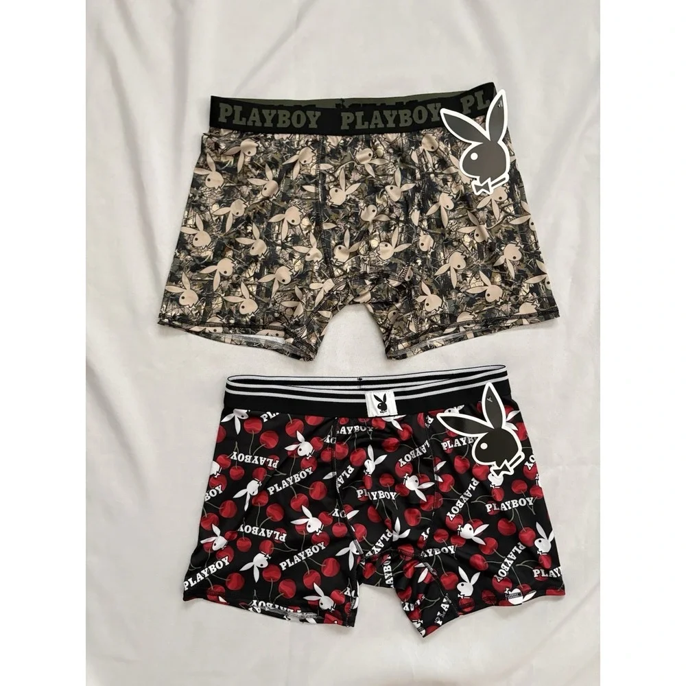 NEW PLAYBOY Boxers Playboy Boxer Briefs Men's Size Large Multicolor 2 Pair Boxer